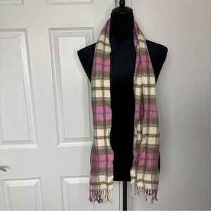 Blarney Woollen Mills Ireland 100% Lambswool Pink/Brown/Cream Striped Scarf